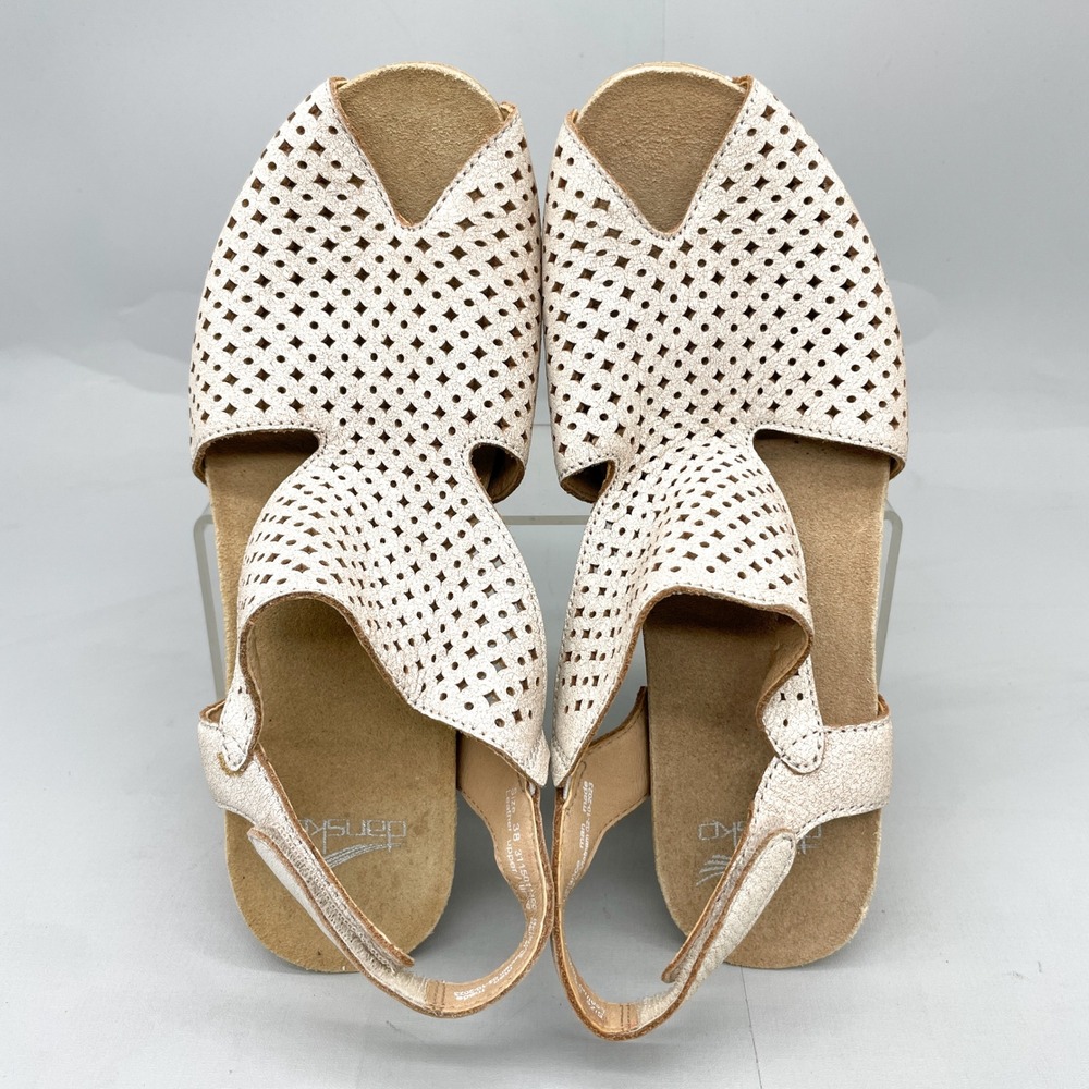 Dansko Womens 38 7.5 Teagan Heel Sandals Ivory Cutout Leather Peep Toe Clog Shoe - Picture 7 of 12